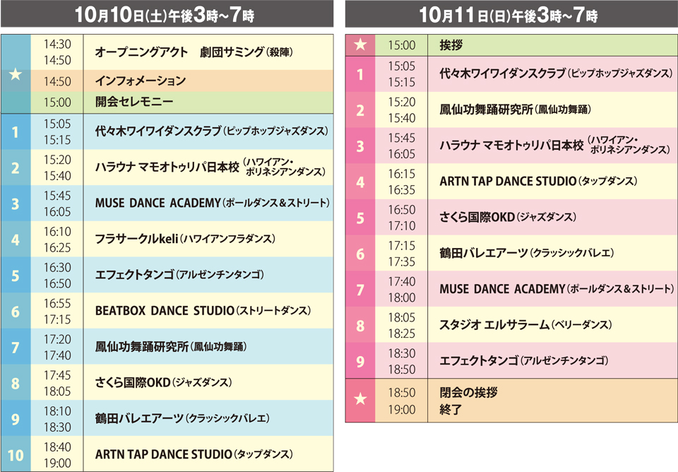 代々木街バルダンスフェスタ2015　タイムテーブル